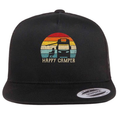 Happy Camper Rv Camping Women Retro Sun 70s 80s Flat Bill Trucker Hat