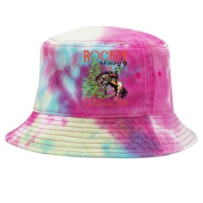 Hilarious Cowboy Rocking Christmas Tree Western Decor Tie-Dyed Bucket Hat