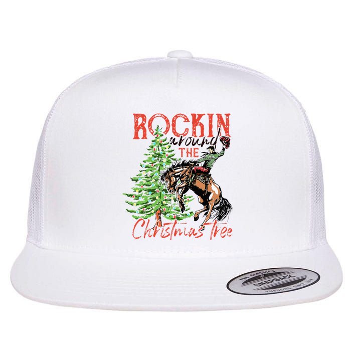 Hilarious Cowboy Rocking Christmas Tree Western Decor Flat Bill Trucker Hat