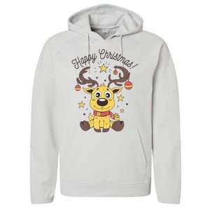 Happy Christmas Reindeer Holiday Performance Fleece Hoodie