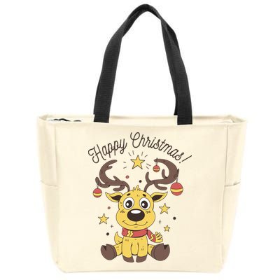 Happy Christmas Reindeer Holiday Zip Tote Bag