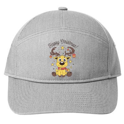 Happy Christmas Reindeer Holiday 7-Panel Snapback Hat