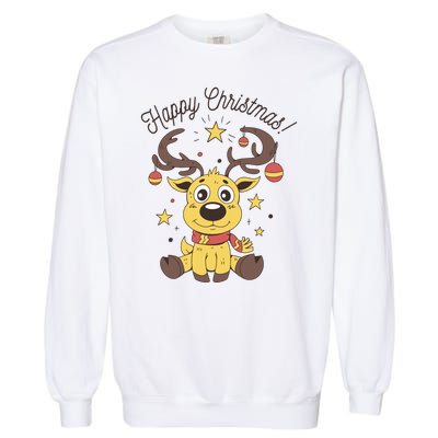 Happy Christmas Reindeer Holiday Garment-Dyed Sweatshirt