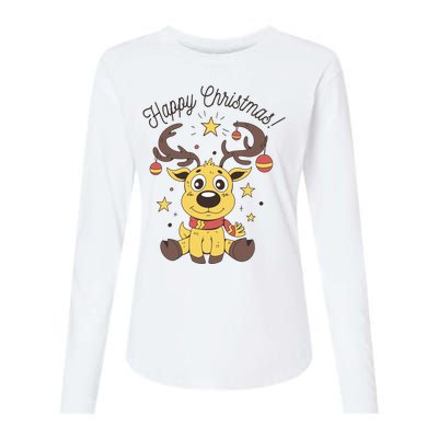 Happy Christmas Reindeer Holiday Womens Cotton Relaxed Long Sleeve T-Shirt