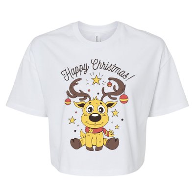 Happy Christmas Reindeer Holiday Bella+Canvas Jersey Crop Tee