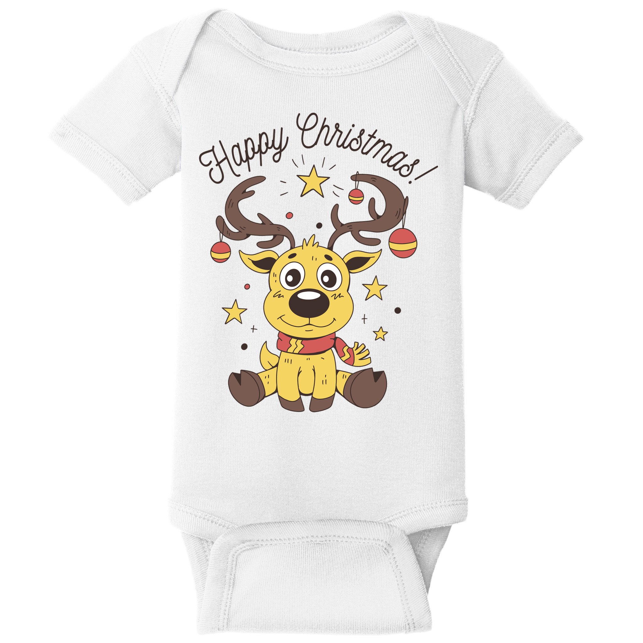 Happy Christmas Reindeer Holiday Baby Bodysuit