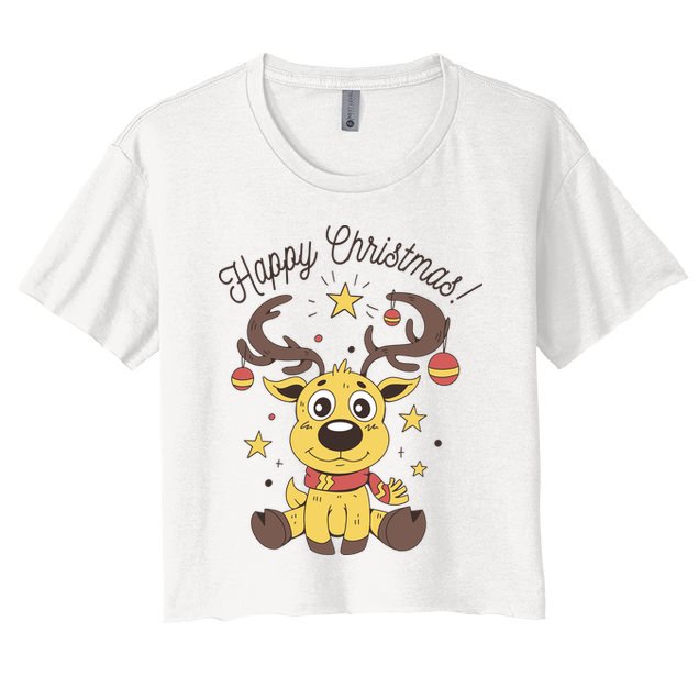 Happy Christmas Reindeer Holiday Crop Top