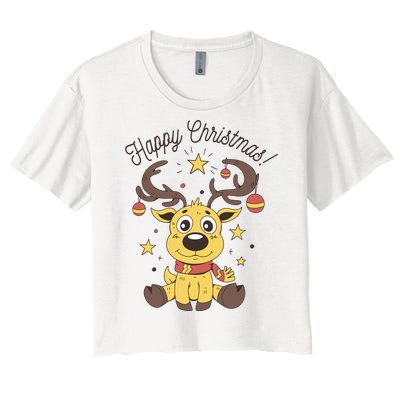 Happy Christmas Reindeer Holiday Women's Crop Top Tee