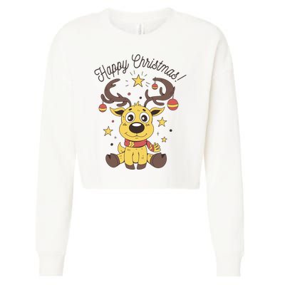 Happy Christmas Reindeer Holiday Cropped Pullover Crew