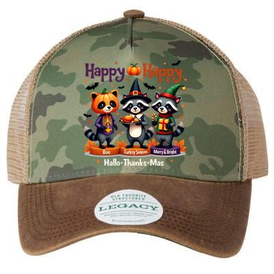 Hallothanksmas Cute Raccoon Halloween Christmas Thanksgiving Legacy Tie Dye Trucker Hat