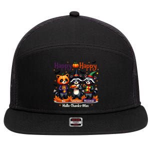 Hallothanksmas Cute Raccoon Halloween Christmas Thanksgiving 7 Panel Mesh Trucker Snapback Hat