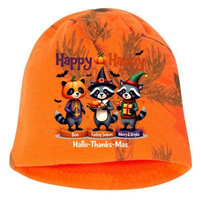 Hallothanksmas Cute Raccoon Halloween Christmas Thanksgiving Kati - Camo Knit Beanie