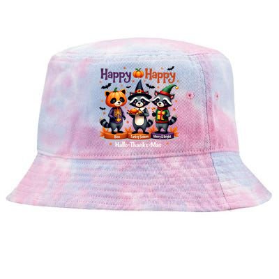 Hallothanksmas Cute Raccoon Halloween Christmas Thanksgiving Tie-Dyed Bucket Hat