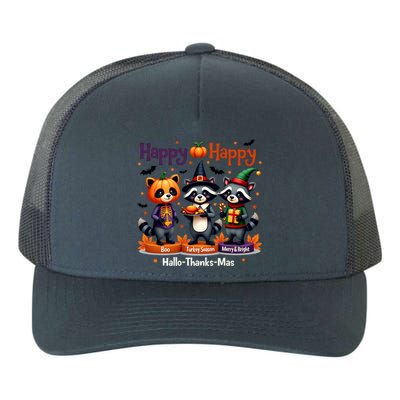 Hallothanksmas Cute Raccoon Halloween Christmas Thanksgiving Yupoong Adult 5-Panel Trucker Hat