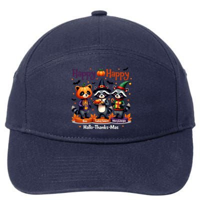 Hallothanksmas Cute Raccoon Halloween Christmas Thanksgiving 7-Panel Snapback Hat