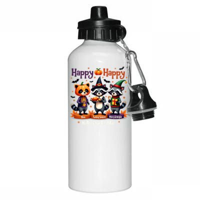 Hallothanksmas Cute Raccoon Halloween Christmas Thanksgiving Aluminum Water Bottle