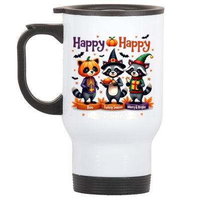 Hallothanksmas Cute Raccoon Halloween Christmas Thanksgiving Stainless Steel Travel Mug