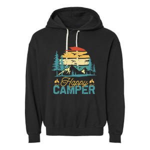 Happy Camper Retro Matching Camping Crew Garment-Dyed Fleece Hoodie