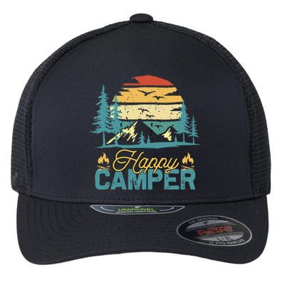 Happy Camper Retro Matching Camping Crew Flexfit Unipanel Trucker Cap