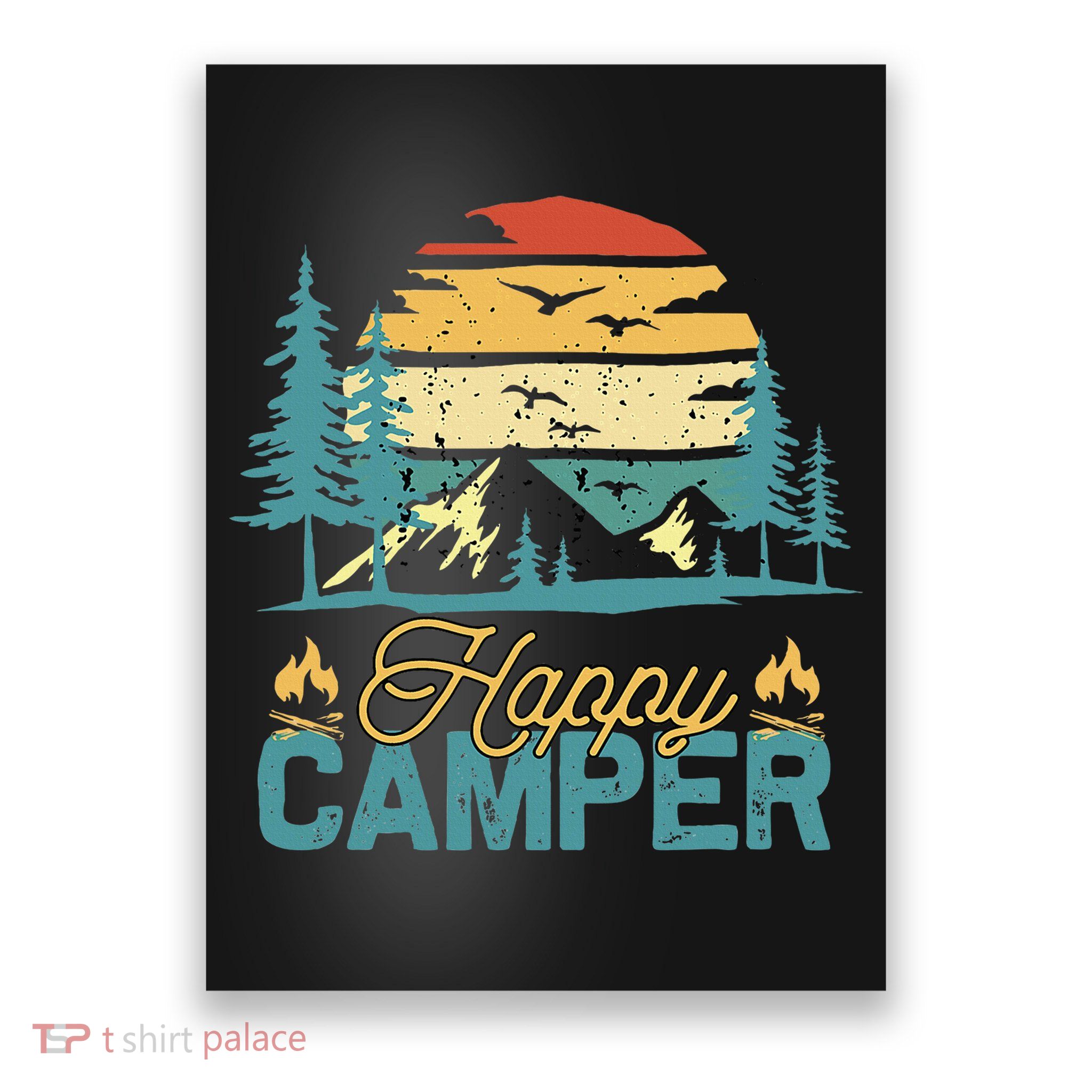 Happy Camper Retro Matching Camping Crew Poster