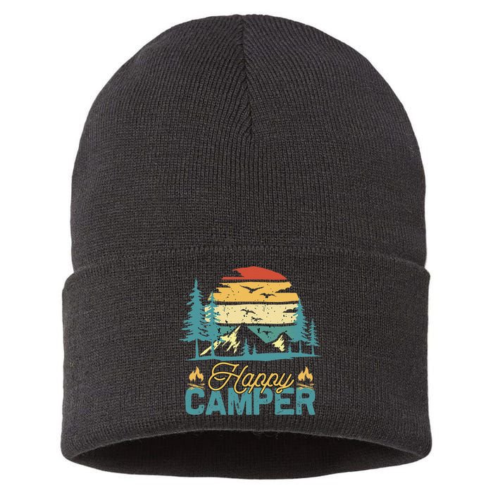 Happy Camper Retro Matching Camping Crew Sustainable Knit Beanie