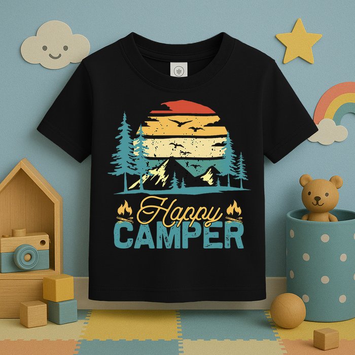Happy Camper Retro Matching Camping Crew Toddler T-Shirt