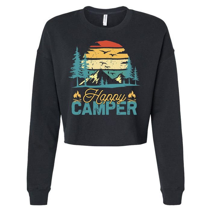 Happy Camper Retro Matching Camping Crew Cropped Pullover Crew
