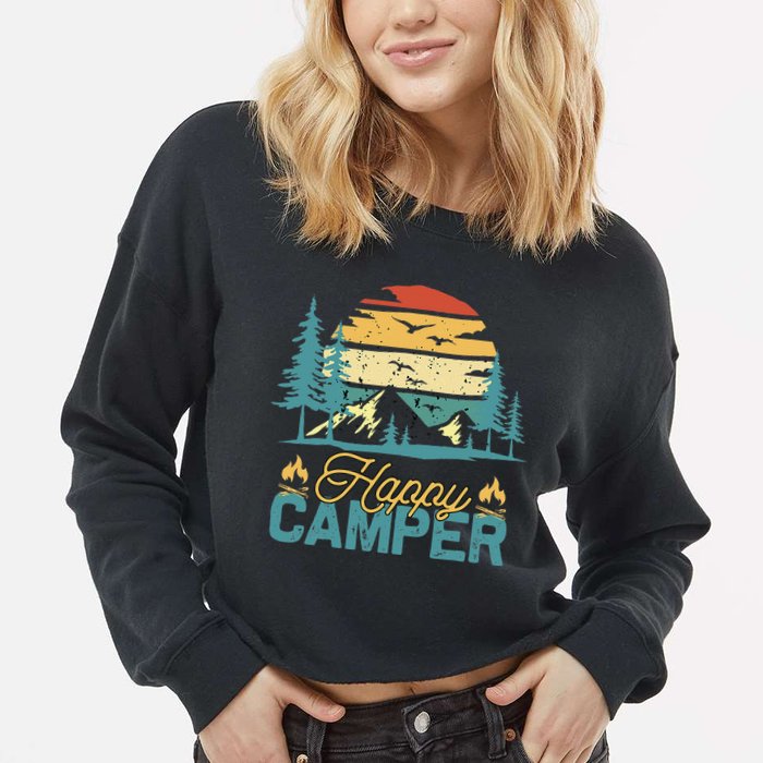 Happy Camper Retro Matching Camping Crew Cropped Pullover Crew