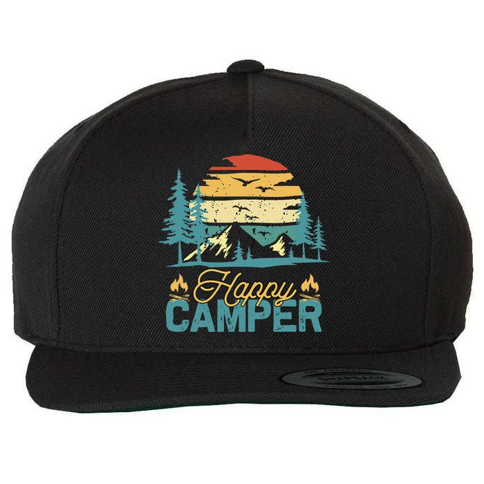Happy Camper Retro Matching Camping Crew Wool Snapback Cap