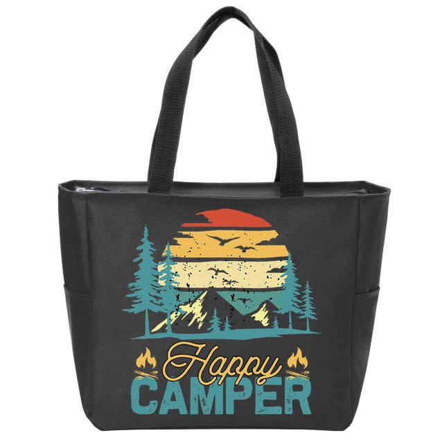 Happy Camper Retro Matching Camping Crew Zip Tote Bag