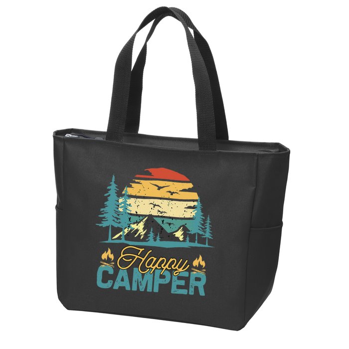 Happy Camper Retro Matching Camping Crew Zip Tote Bag