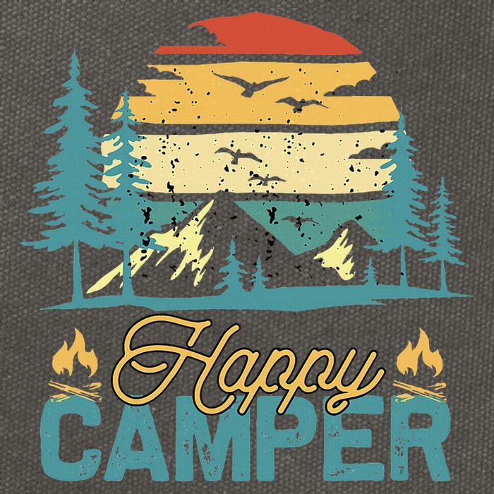 Happy Camper Retro Matching Camping Crew Cotton Canvas Backpack