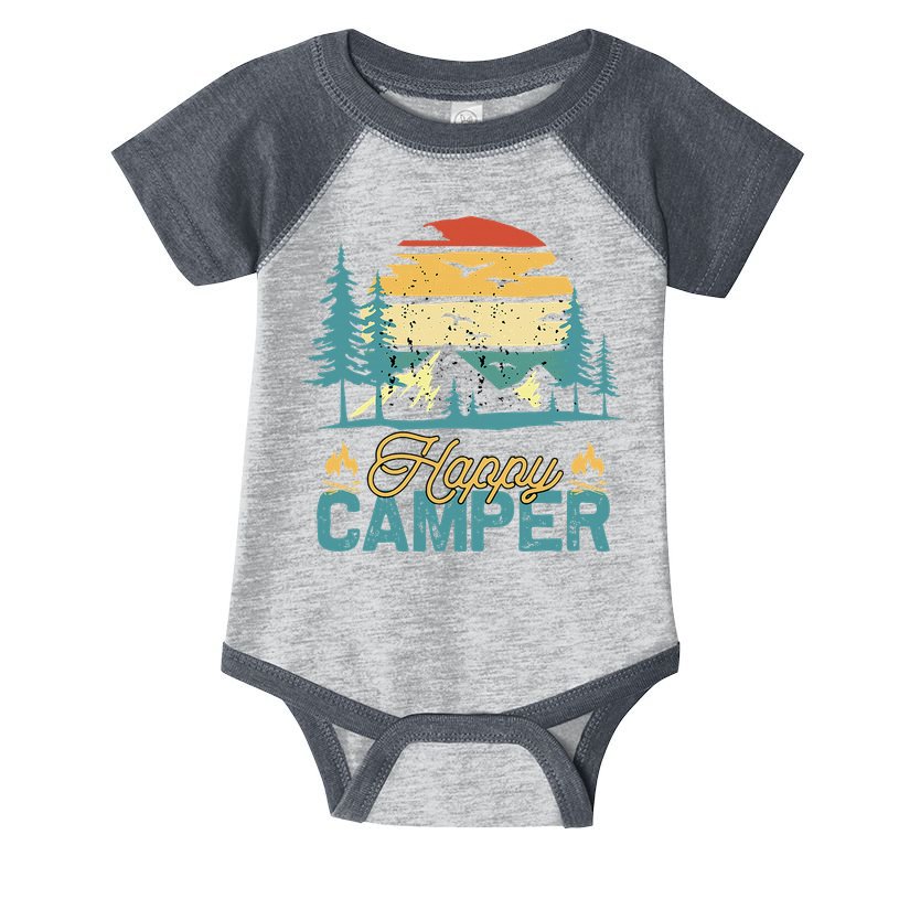 Happy Camper Retro Matching Camping Crew Infant Baby Jersey Bodysuit
