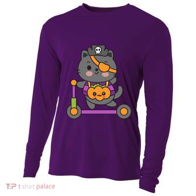 Halloween Cat Ride Bike Delivery Pumpkin Cooling Performance Long Sleeve Crew