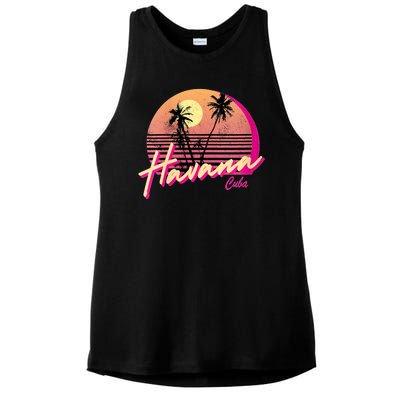 Havana Cuba Retro California Beach Sunset Ladies PosiCharge Tri-Blend Wicking Tank