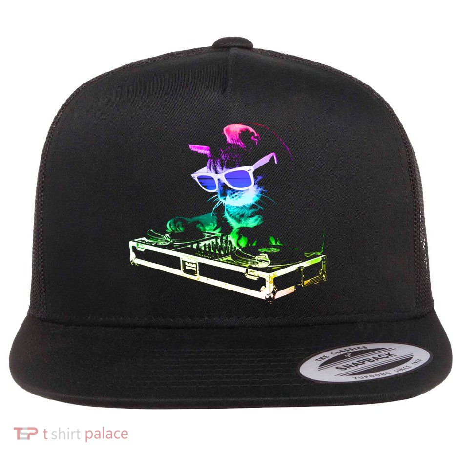 House Cat (Rainbow Dj Cat Kitty) Great Gift Flatbill Hat