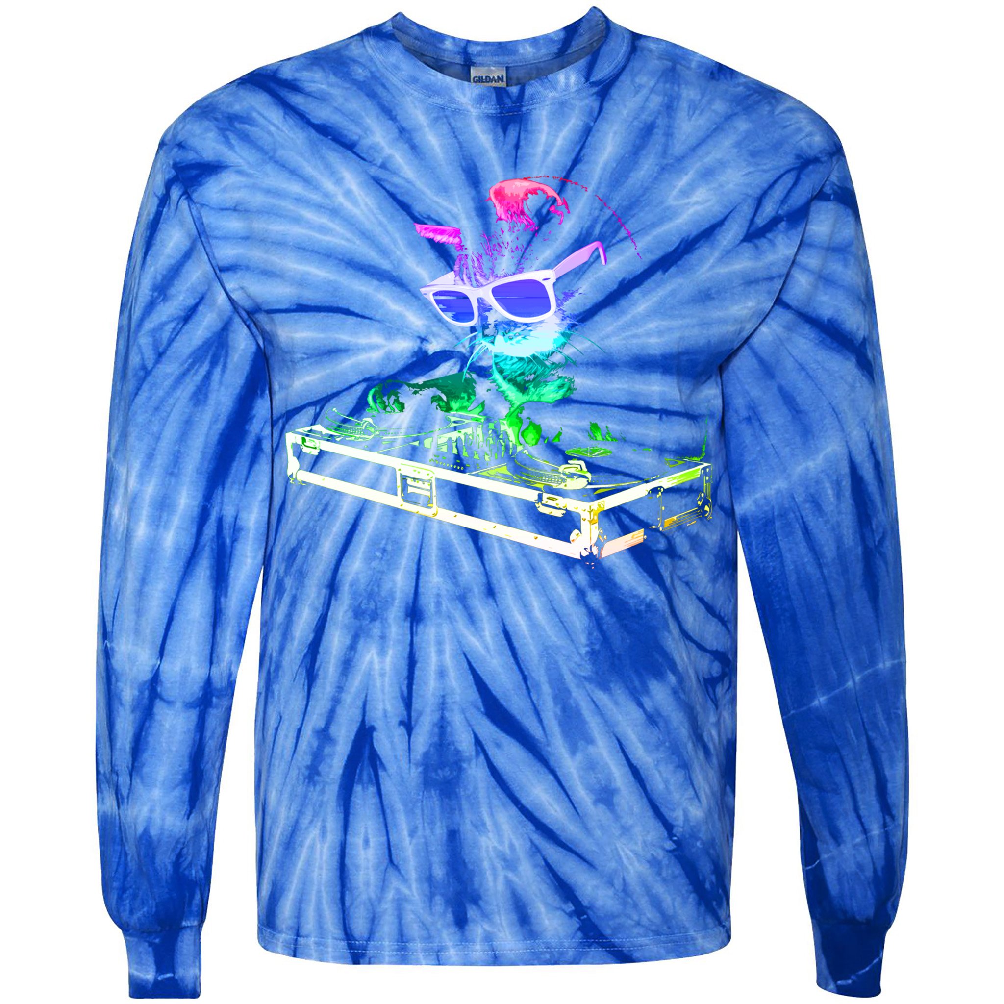 House Cat (Rainbow Dj Cat Kitty) Great Gift Tie-Dye Long Sleeve Shirt