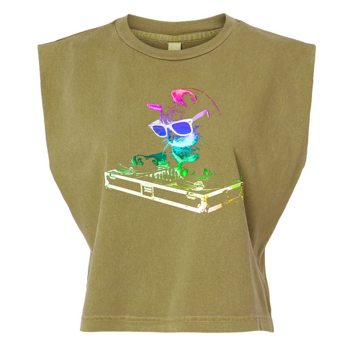 House Cat (Rainbow Dj Cat Kitty) Great Gift Garment-Dyed Women's Muscle Tee