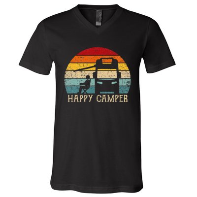 Happy Camper Rv Camping Women Retro Sun 70s 80s V-Neck T-Shirt