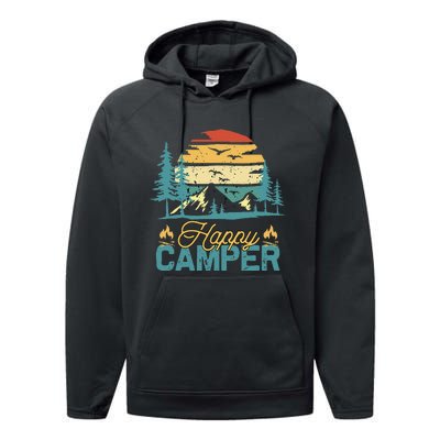 Happy Camper Retro Vintage Funny Matching Camping Crew Performance Fleece Hoodie