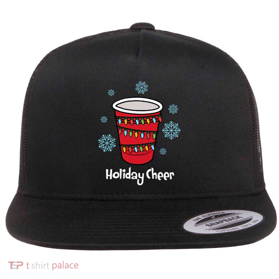 Holiday Cheer Red Solo Cup Christmas Flat Bill Trucker Hat