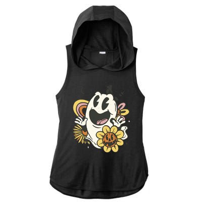 Halloween Cute Retro Ghost Ladies PosiCharge Tri-Blend Wicking Draft Hoodie Tank