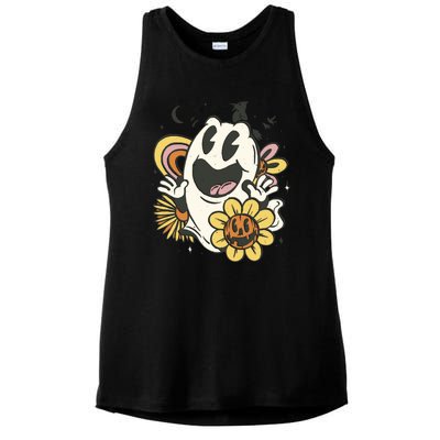 Halloween Cute Retro Ghost Ladies PosiCharge Tri-Blend Wicking Tank