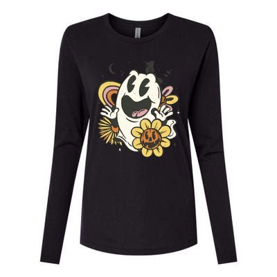 Halloween Cute Retro Ghost Womens Cotton Relaxed Long Sleeve T-Shirt