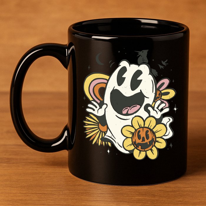 Halloween Cute Retro Ghost 11oz C Handle Ceramic Mug
