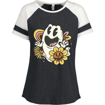 Halloween Cute Retro Ghost Enza Ladies Jersey Colorblock Tee