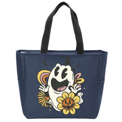 Halloween Cute Retro Ghost Zip Tote Bag