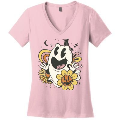 Halloween Cute Retro Ghost Women's V-Neck T-Shirt