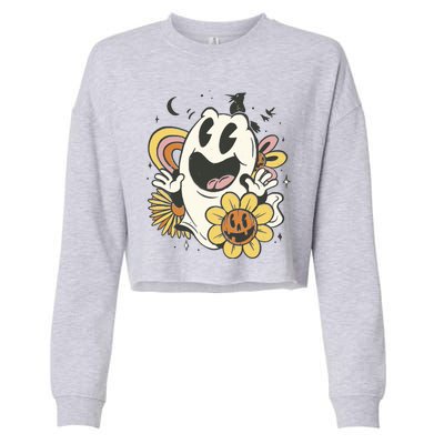 Halloween Cute Retro Ghost Cropped Pullover Crew