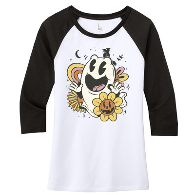 Halloween Cute Retro Ghost Women's Tri-Blend 3/4-Sleeve Raglan Shirt